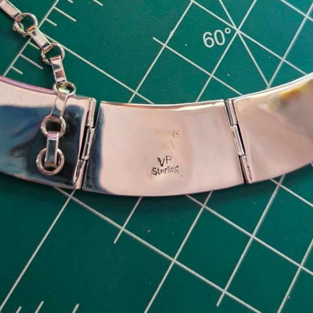 VP Sterling Silver Inlay Necklace Southwestern Gaspeite Jasper Statement - Picture 4 of 6